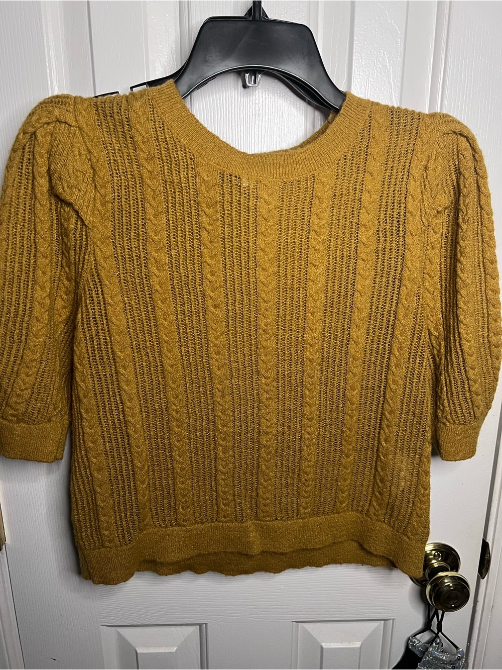 DKNY Mustard Cable-Knit Short Sleeve Sweater